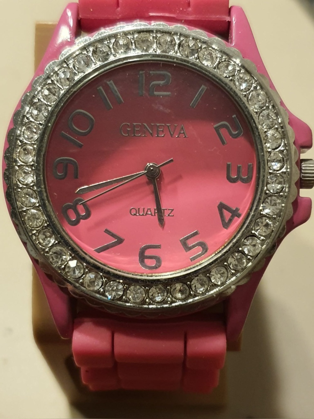 π¦10/$20π¦ Geneva Silver/Pink Rhinestone Silicone Women's Watch